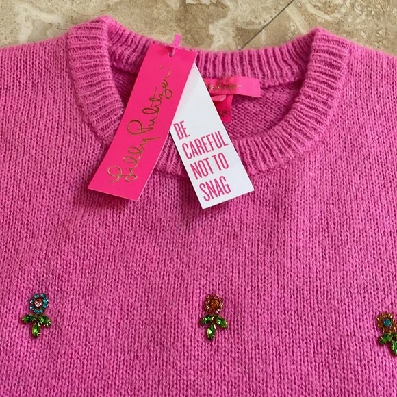 Stilla Sweater - Bright Lilac Rose Tossed Floral Rhinestones